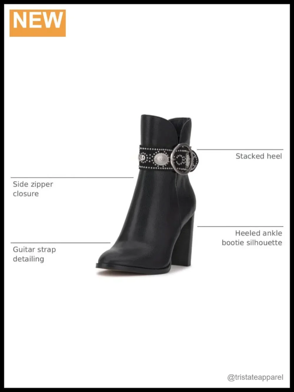 Faux Leather Ankle Bootie with Stacked Heel Round Toe Zip Closure